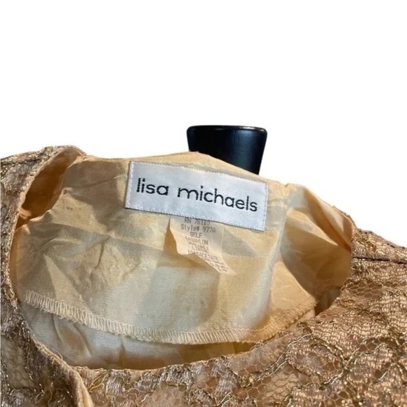 VINTAGE LISA MICHAELS GOLD LACE SEE THROUGH Women's SKIRT SUIT, SIZE 14 - Picture 5 of 9